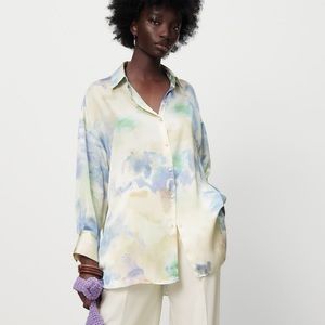 Zara Satin Effect tie Dye long sleeve blouse
